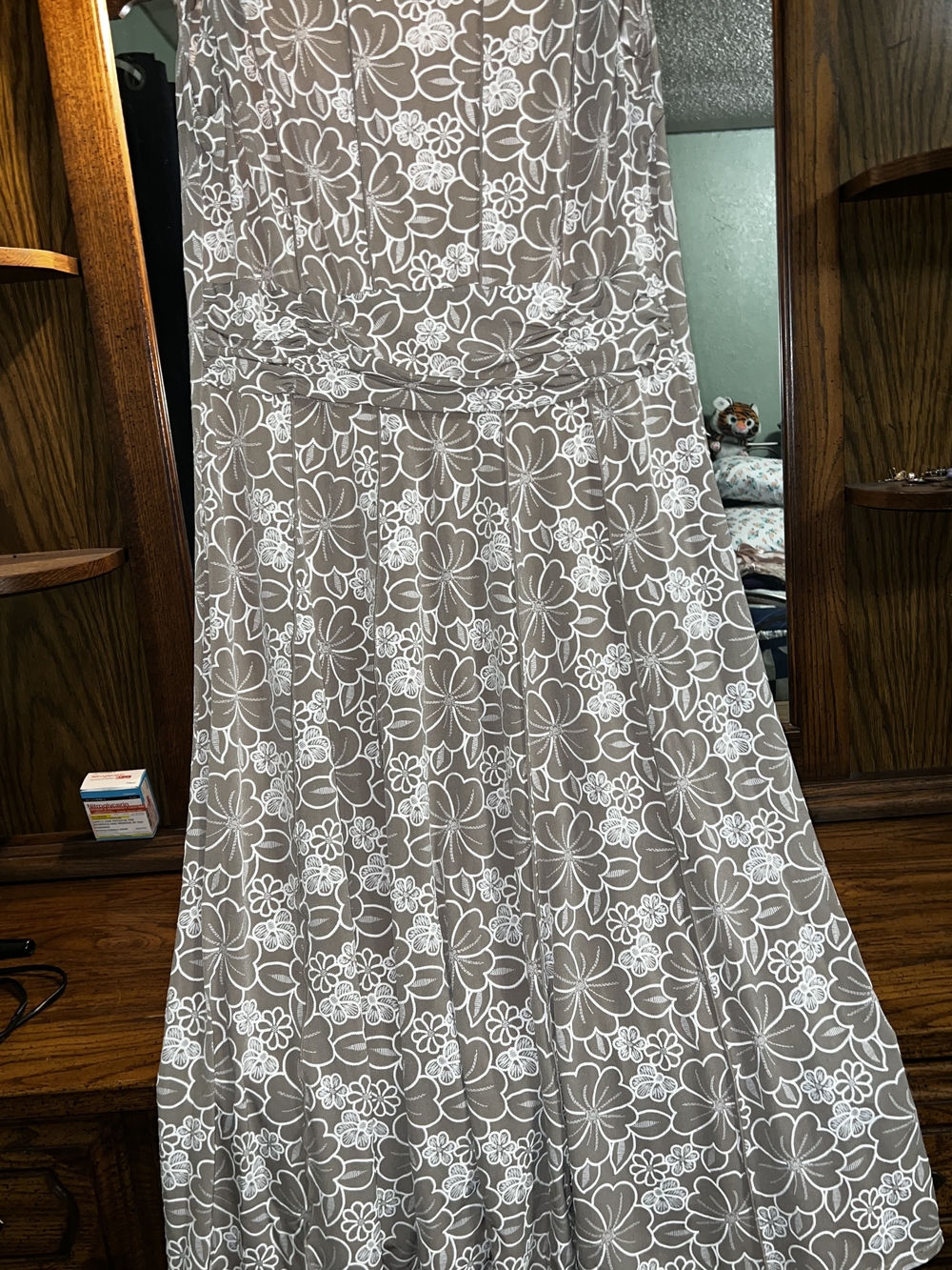 Perceptions Taupe Maxi Dress with White Floral Print